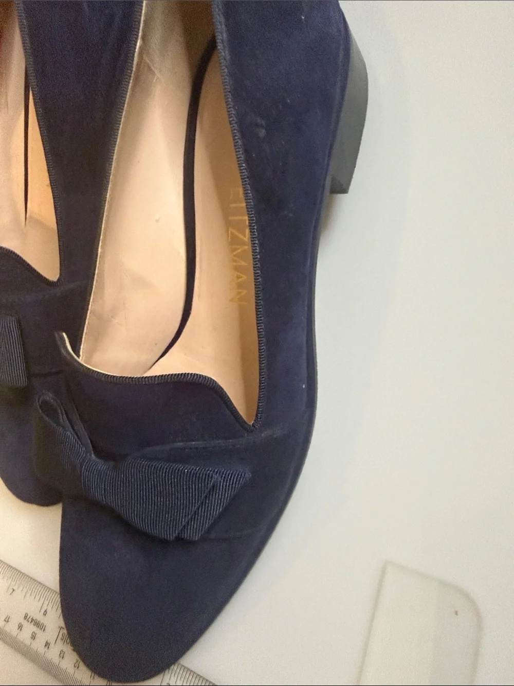 Stuart Weitzman Navy Suede Bow Loafers - Women's